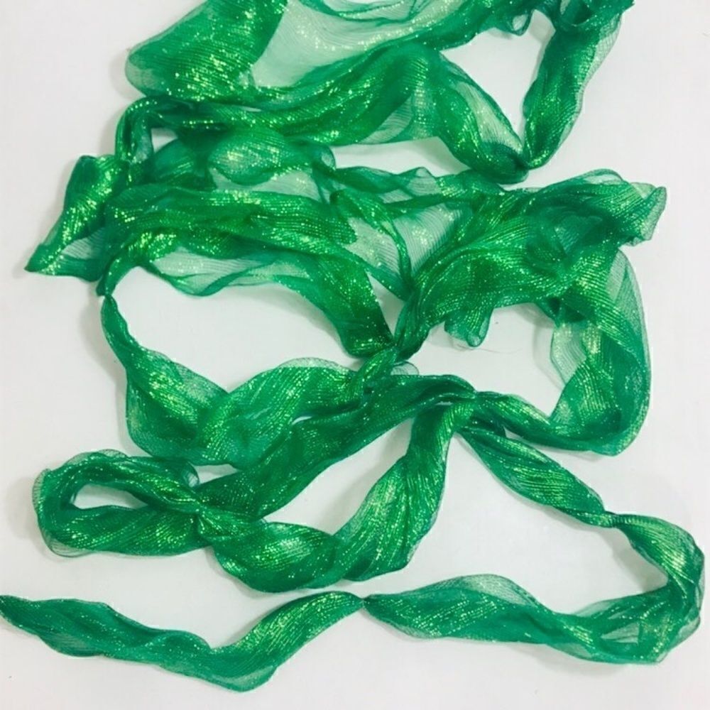 Christmas Ribbon Green White Metallic LOT Of 2